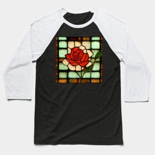 Red Romantic Rose Stained Glass Arts and Crafts Baseball T-Shirt